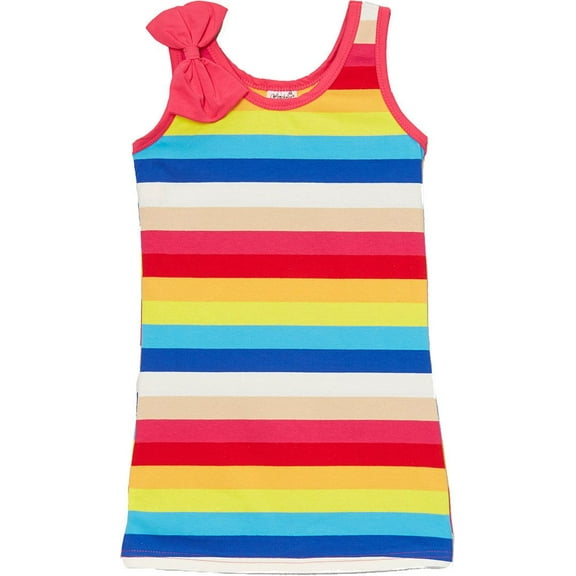 Wenchoice Girl's Blue & Yellow Stripe Bow Sleeveless Dress - M(3T-4T)