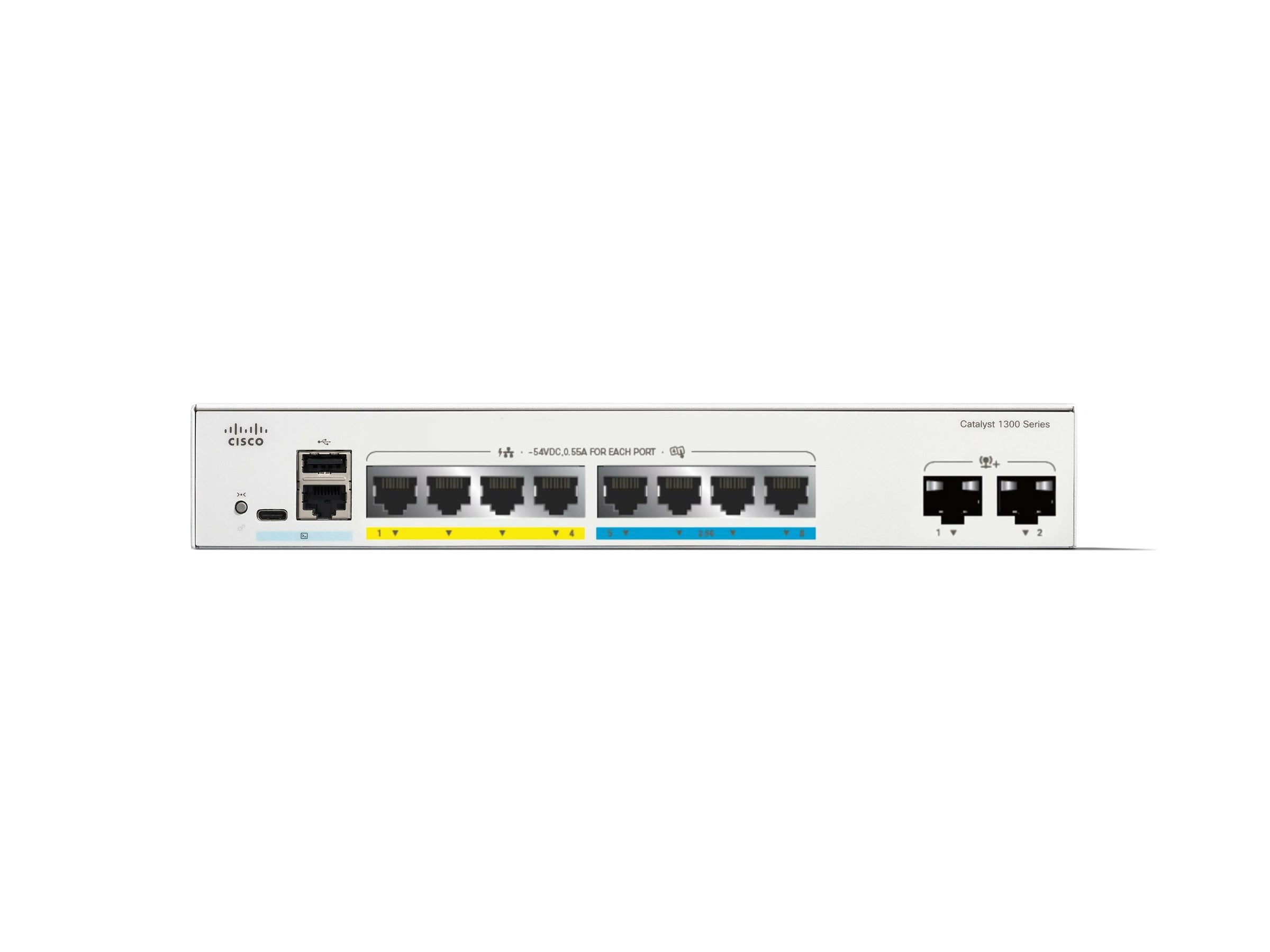 Cisco Catalyst 1300 C1300-8MGP-2X Layer 3 Switch, 8 Ports - Manageable - Gigabit Ethernet, 2.5 Gigabit Ethernet, 10 Gigabit Ethernet - 10/100/1000Base-T, 2.5GBase-T, 10GBase-X - 3 Layer Supported