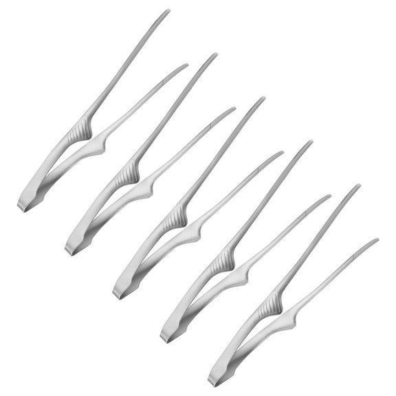 Uxcell 5 Pcs Korean and Japanese BBQ Tongs 11.2 inch 430 Stainless Steel Kitchen Self-Standing Grill Silver