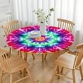 thumbnail image 3 of Colorful Rainbow Tie Dye Spiral Pattern Round Fitted Tablecloth with Elastic Edge,Dining Table Cover Waterproof,Outdoor Round Tablecloth for Camping,Dining,Indoor and Outdoor, 3 of 7