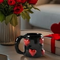 thumbnail image 2 of 3D Heart-Shaped Coffee Cup Pink Love Ceramic Cup 17 Oz Valentine'S Day Couples Mark'S Cute Hand Embossed Macro Anniversary Wedding Wedding Gifts (1,Black), 2 of 7