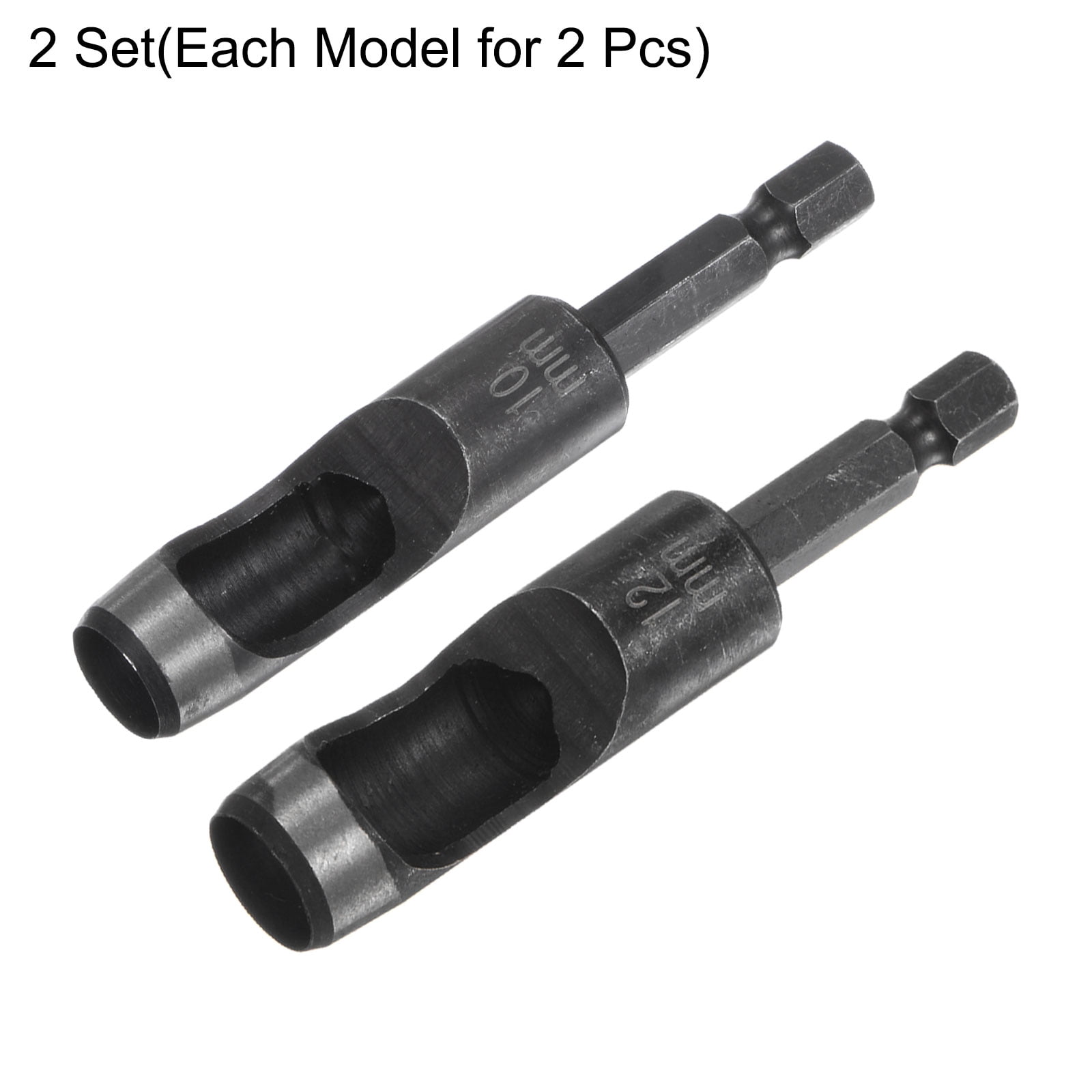 Uxcell 4pack 10mm,12mm Leather Hollow Hole Punch with 1/4" Hex Shank for Drill, Belt Hole Punch Punching Cutter Tool