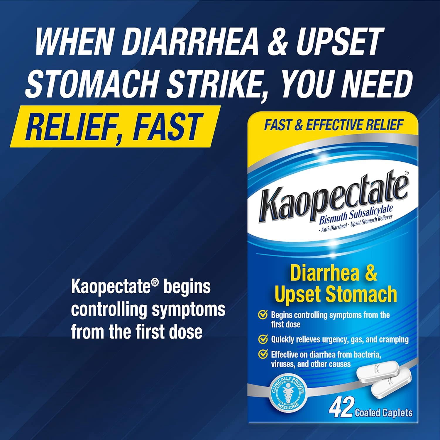 (3 pack) Kaopectate Multi-Symptom&nbsp;Anti-Diarrheal&nbsp;and&nbsp;Upset Stomach&nbsp;Reliever,42 Count,Anti&nbsp;Diarrhea&nbsp;Pills