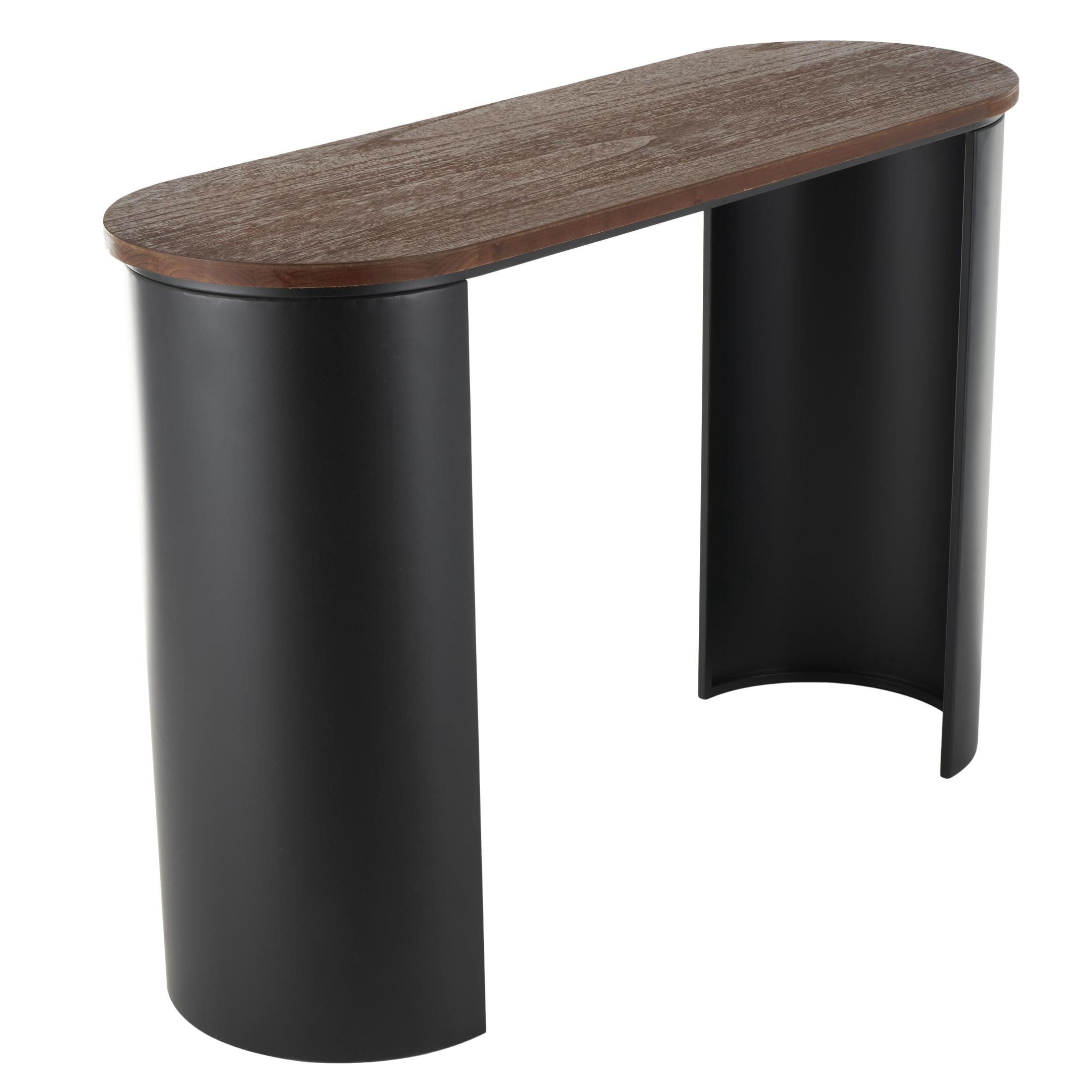 DecMode 47" x 31" Black Wood Curved Crescent Console Table with Brown Wood Oval Tabletop, 1-Piece