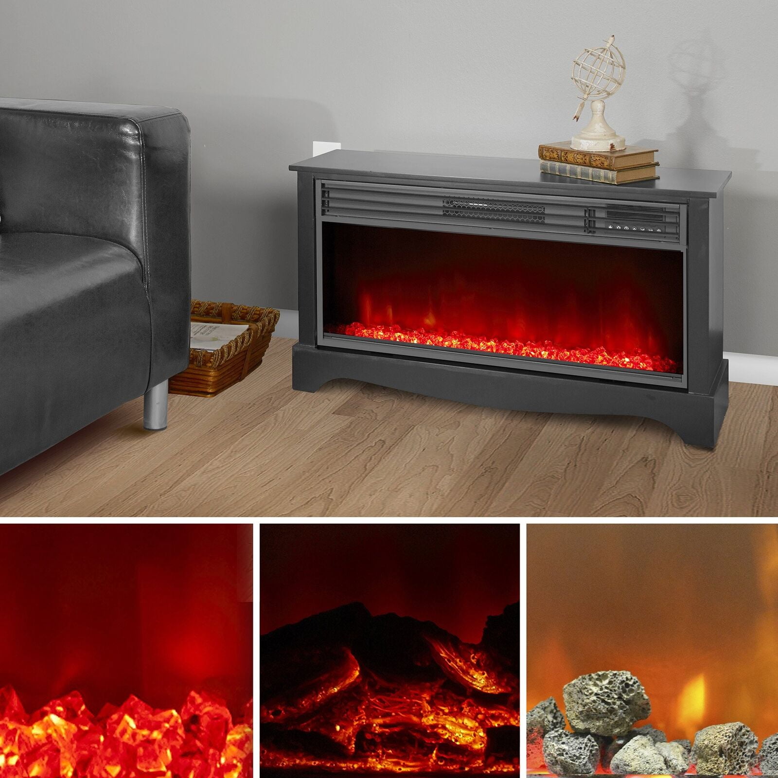 LifeSmart LifeZone Electric Infrared Quartz Standing Fireplace Heater, Black