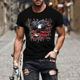 thumbnail image 2 of BiZtdJrK Big and Tall Casual T Shirts Bald Eagle American Flag Graphics T Shirt Short Sleeve Fashion Holiday Party Tee Tops Black L, 2 of 6