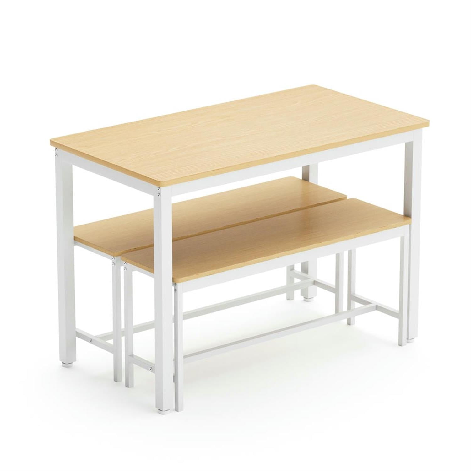 Demi Bonn 3-Piece Dining Table Set with 2 Dining Benches,dustrial Kitchen Bar Table Furniture Sets for Dining Room, Beige