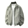 thumbnail image 2 of WMTBSRSW Men's Casual Suede Bomber Jacket Lightweight Stand Collar Full Zip Up Jackets Loose Vintage Faux Leather Jacket Fall Winter Outwear Gray L, 2 of 7