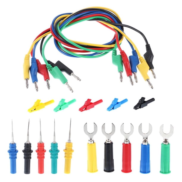 Riwesomey 5 cables de prueba de conector banana 15 A 1000 V 100 cm de doble extremo con 5 pinzas de cocodrilo y 5 conectores en forma de U y 15 sondas de Herramientas y ferretería Riwesomey TO002306-00