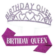 SKYSONIC Glitter Sash and Rhinestone Tiara Set - Birthday Party Decorations and Favors ()