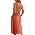 thumbnail image 6 of Maqroz Summer Dresses for Women Solid Color Adjustable Spaghetti Strap Cami Dress with Pockets Breathable Cotton Linen Sundresses Beach Vacation Travel Outdoor Outfits Orange L, 6 of 7