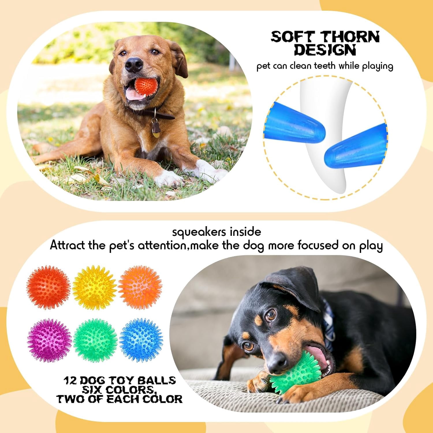 60 Pcs Squeaky Dog Toys Bulk Stuffed Plush Chew Toys Puppy Teething Rope Cute Spiky Chew Ball for Small Dog Pet Teething Gift(Lovely Style)