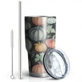 thumbnail image 2 of 30oz Fall Pumpkins and Leaves Pattern Tumblers Stainless Steel Tumbler with Lid and Straw,Vacuum Insulated Double Wall Travel Tumbler Cups Mug with Cleaning Brush for Coffee,Tea, 2 of 7