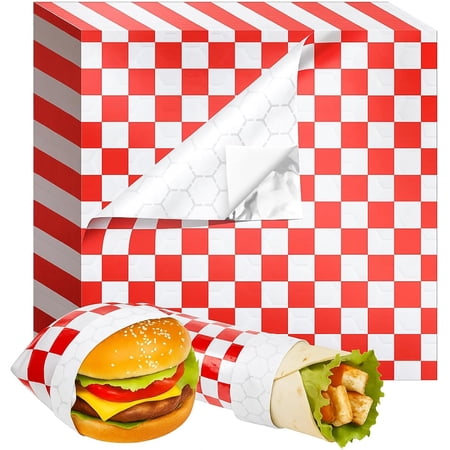 200 Sheets Insulation Foil Sandwich ping Sheets 12"x12" Pre-Cut Aluminum Paper Foil Paper Aluminum Sandwich for Burritos Hot Dogs Burgers and BBQ (Red and White)