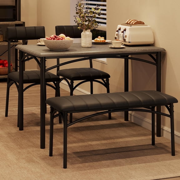 Yeshouse Dining Table Set for 4, Kitchen Table and Chairs for 4, Rectangular Dining Room Table Set with Upholstered Bench for Small Space, Apartment, Dinner, Rustic Gray