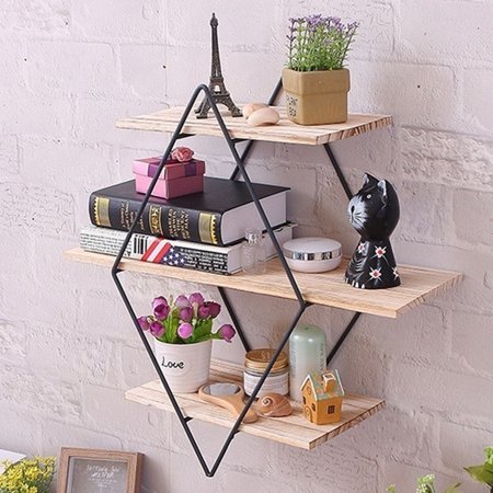 Dkj Vintage Iron Metal Wood Wall Storage Shelf Rack Industrial Style Rhombus Wood Iron Craft Wall Book Hanging Rack Modern Bedroom Office Kitchen Bathroom Living Room Decoration Walmart Canada