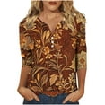 thumbnail image 2 of New trending & for spring LEAVINGSUO Womens Tops Long Sleeve,Women's Fashion Casual Printed 3/4 Sleeve V-Neck Button Coffee XXXL, 2 of 5