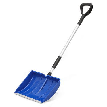 MoNiBloom Snow Shovel, Portable Wide Snow Pusher with D-Grip Handle, 16" Aluminium Snow Removal Tool for Car Outdoor Camping Garden, Blue