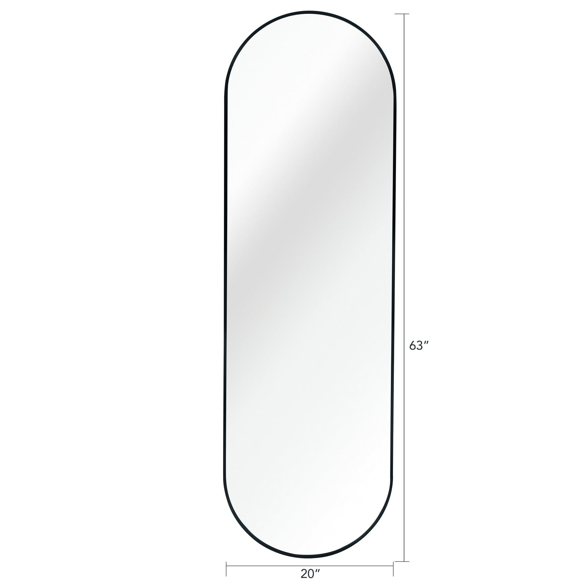 Noble House 63x20 Inch Pill-Shaped Full Length Wall Mirror, Aluminum Framed Vanity Mirror, Black