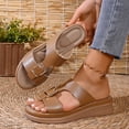 thumbnail image 4 of Rokment Women's Platform Wedge Slip on Walking Sandals 2026 Summer Vintage Casual Leather Buckles Open Toe Chunky Mid Heel Dress Slides for Woman Beach Khaki Size 7, 4 of 9