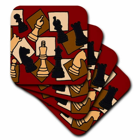 

3dRose Fun Chess Game Pieces Art Abstract Soft Coasters set of 8