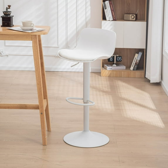 Kidol&Shellder 1PCS Height Adjustable Swivelable PU Leather Bar Stools with Backrest, White