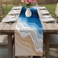thumbnail image 5 of Blue Geometric Beach Table Runner, Ombre Waves Moire Abstract Art Washable Cotton Linen Table Runners 36 Inches Long, Dresser Scarf Runner for Nightstand/End Tables/Round Tables 13''x36'', 5 of 8