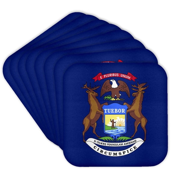 3drose, State Flag of Michigan (pd-us), Set of 8 Coasters - Cork