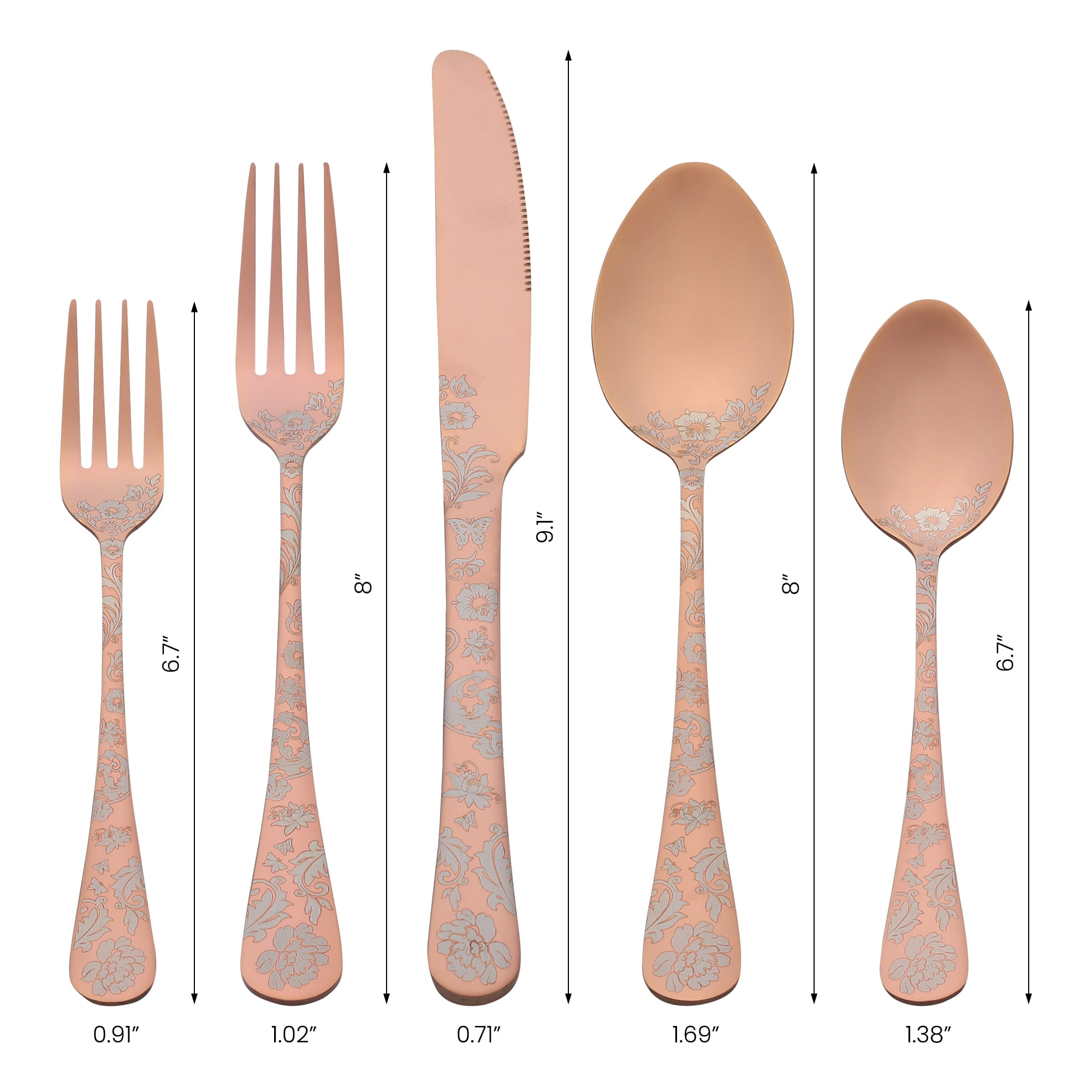Unique Bargains 30-Pieces Floral Stainless Steel Flatware Set for 6 Rose Gold