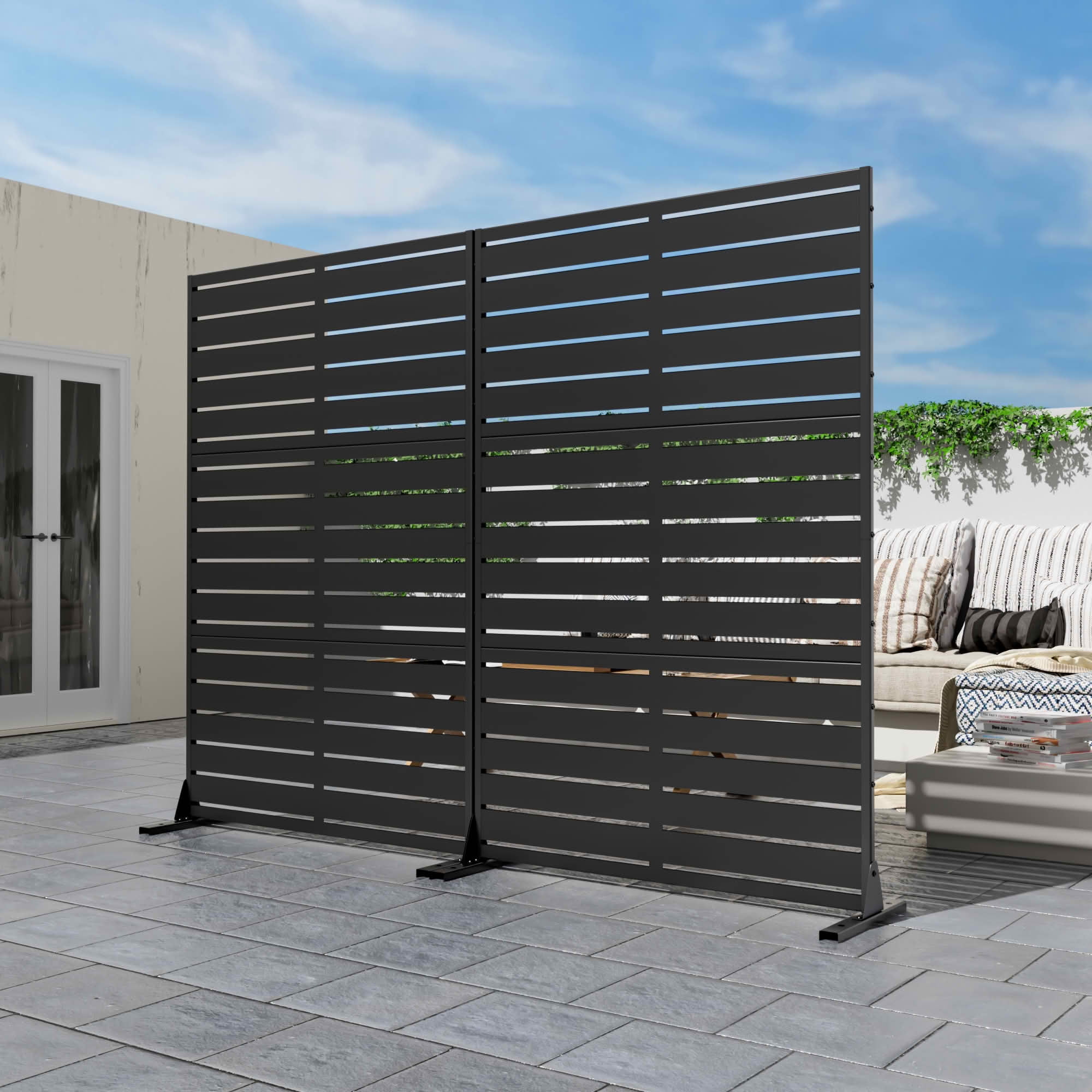 MAYEERTY 72x47x16 Inch Black 6-Fold Louvered Galvanized Steel Privacy Screen for Outdoor Street