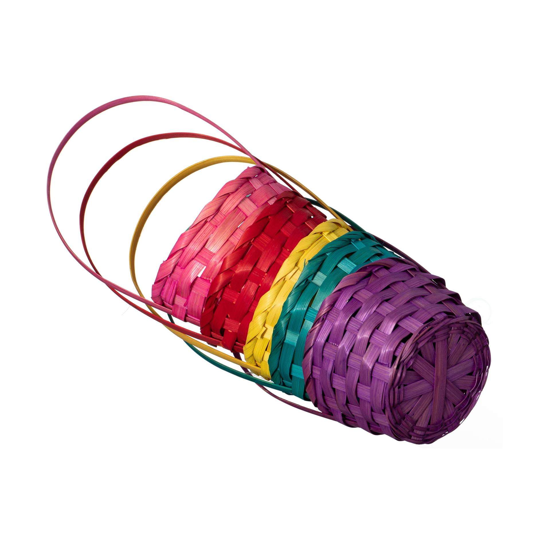 Wickerwise 5 Assorted Color Bamboo Wicker Round Baskets with Handles - Small Buckets for Easter Egg Hunts, Birthday Party Decorations, Gift Packing, Halloween Trick-or-Treating, and Candy Baskets