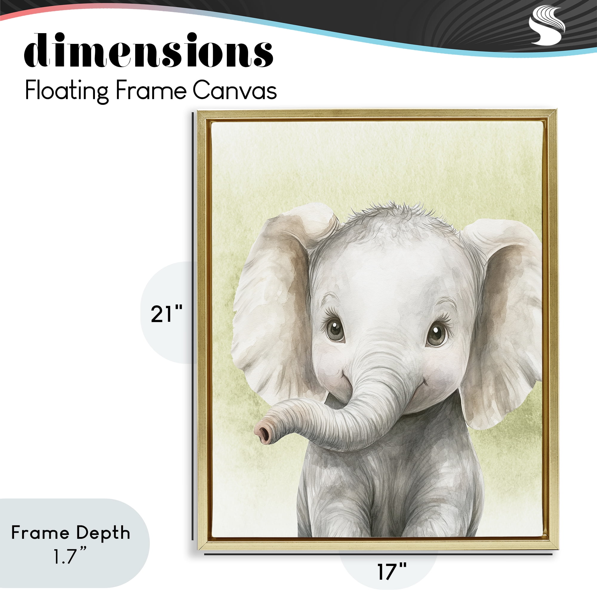 Stupell Industries Jungle Friends Baby Elephant Gold Framed Floater Canvas Wall Art, design by Christine Simpson Art