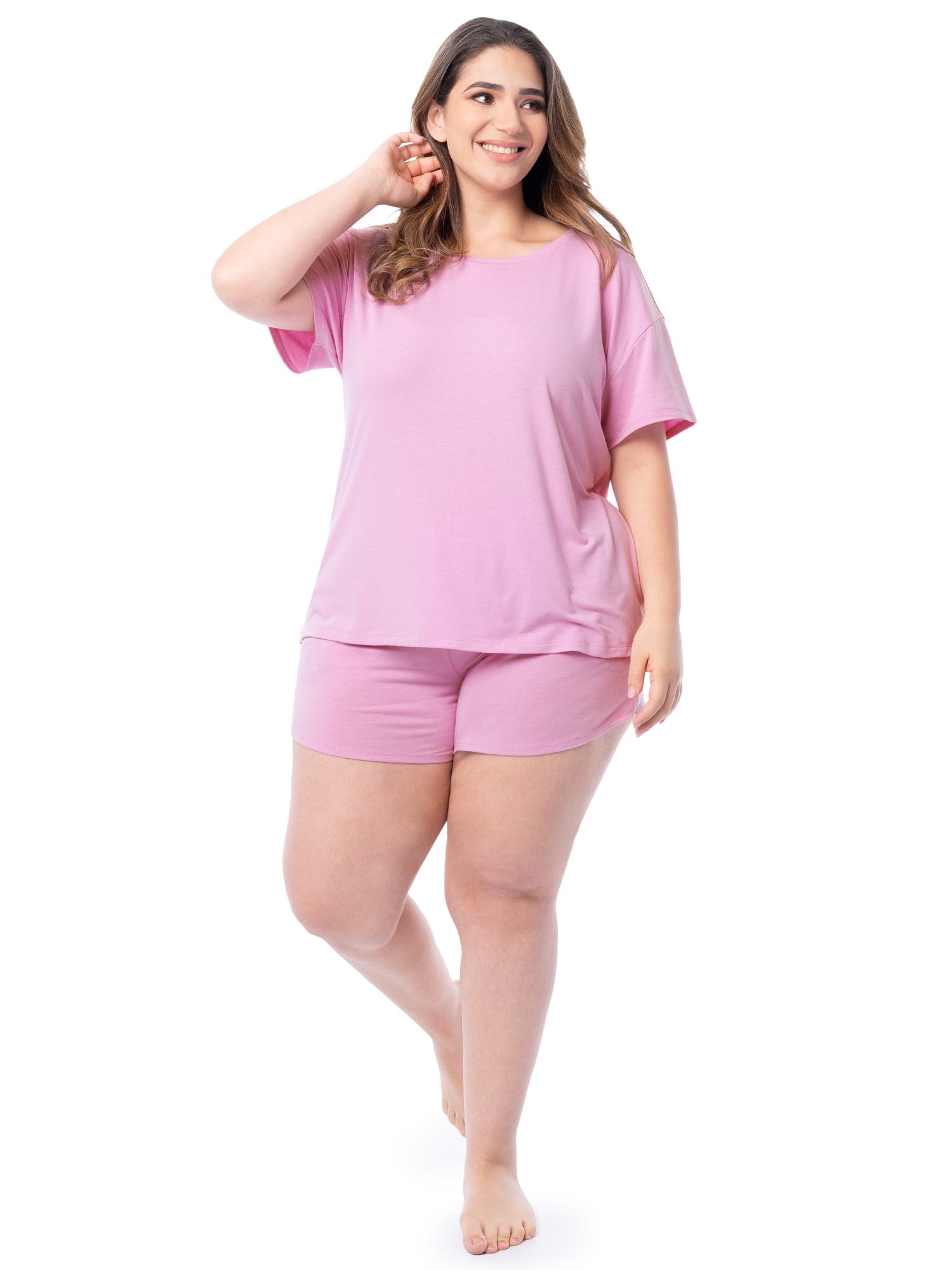 Fruit of the Loom Women's Soft and Breathable Short Sleeve Crew Top & Pajama Short Set, Sizes S-4X
