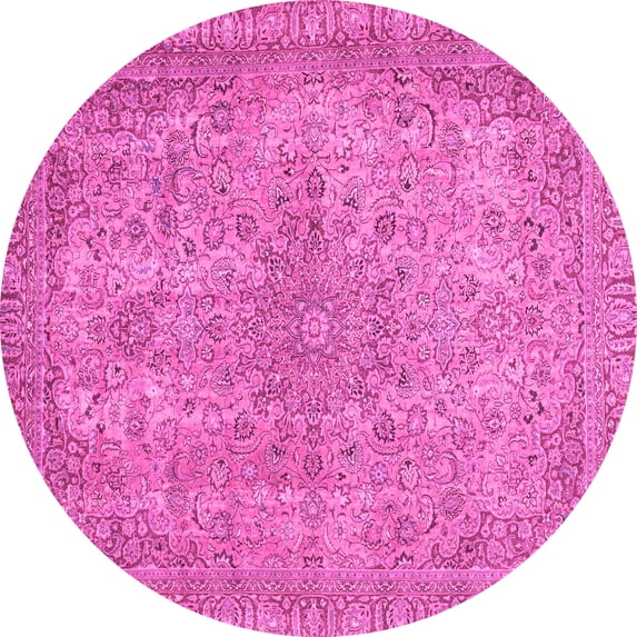 Ahgly Company Indoor Round Abstract Pink Modern Area Rugs, 7' Round