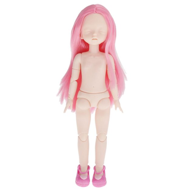 22 articulaciones 1/6 Girl Doll Body Figure, 28cm Doll Nude Girl with Head completo para Ball Jointed Doll DIY Costum Use, Fashion Doll Colle Rose Pink Hair Straight Separación central yotijar BJD Doll Nude Body