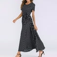 thumbnail image 2 of Fesfesfes Women Dress Round Neck Short Sleeve Beach Polka Dot Bandage Long Maxi Dress, 2 of 7