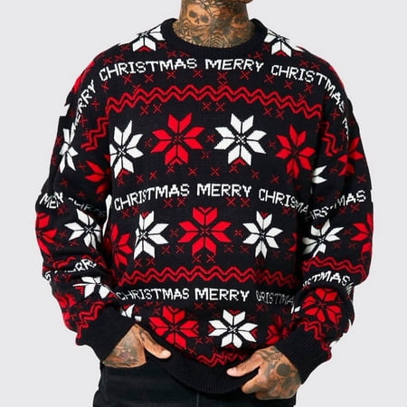 Christmas Sweater for Men Mens Sweater Men s Casual Christmas Sweater Loose Drop Shoulder Long Sleeve Sweater Crew Neck Sweater