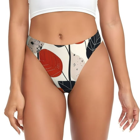 Qokaie Modern Abstract Leaf Pattern Printed Women s Cotton Thong Underwear  Sexy Breathable Panties G-string-X-Large