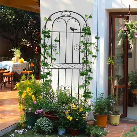 A climbing plants trellis, 70.8 in X 19.6 in,  iron metal outdoor wall paneling for vines and flowers, an elegant garden decoration,  for outdoor potted plants, supports roses, clematis, and ivy