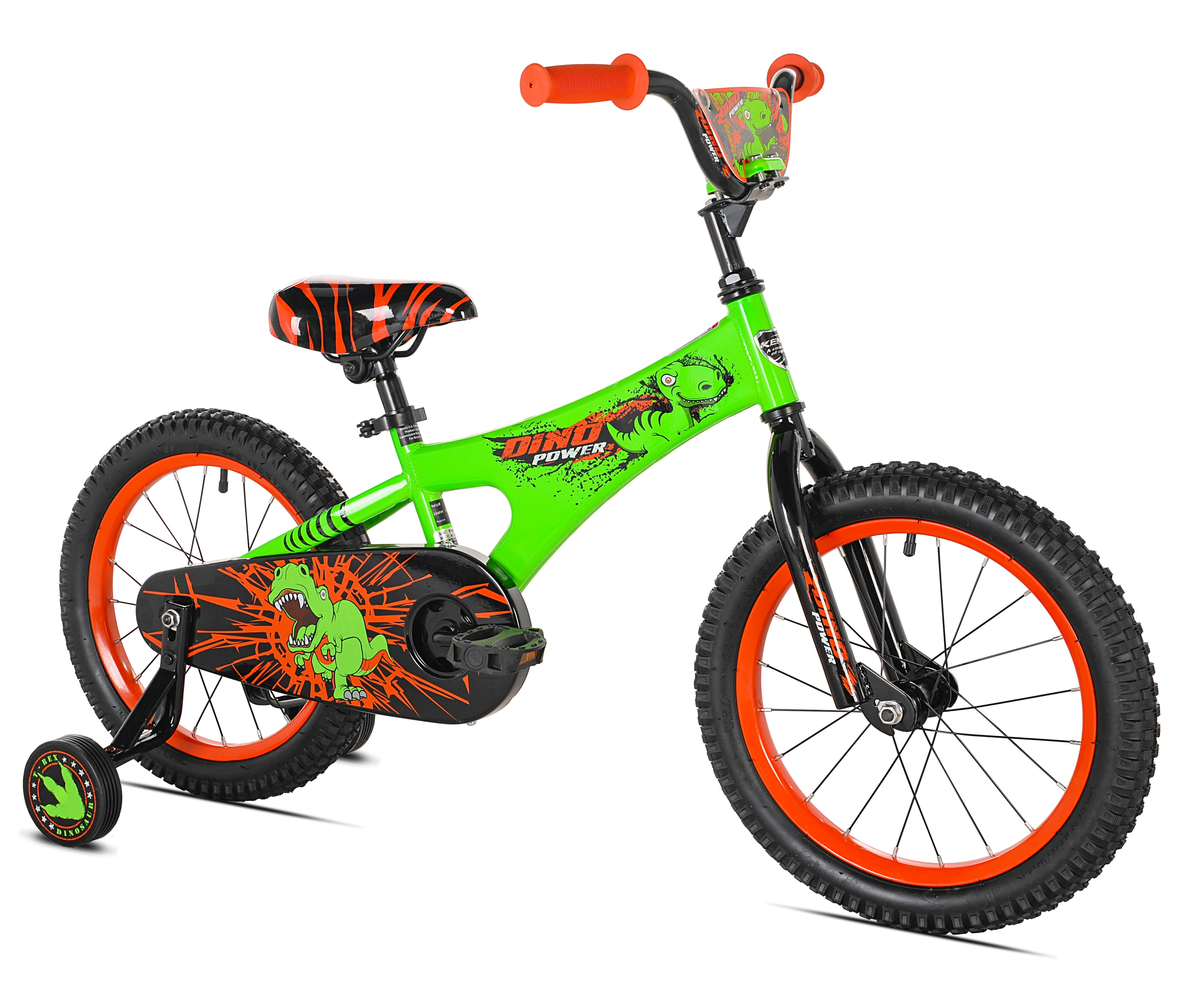 Boys 16” Bicycle Bike with Removable Training Wheels For Kids Dino Army Green 