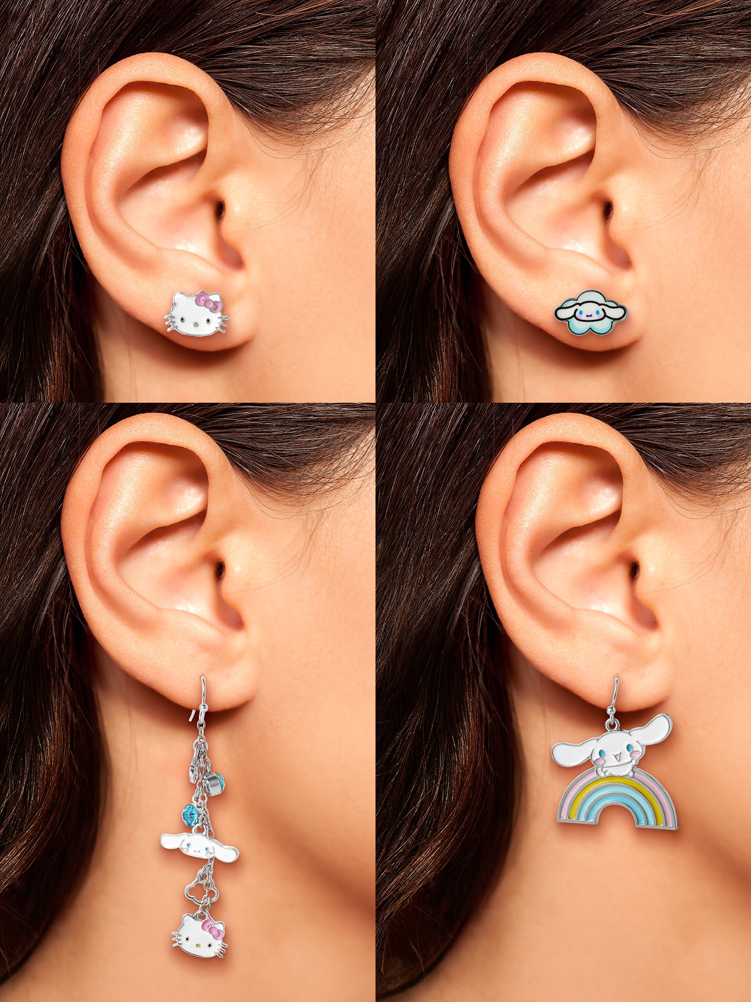 Sanrio Hello Kitty & Friends Earring Set, 4 Pairs of Stud and Decorative Styles
