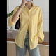 thumbnail image 4 of Camisas de Mujer con Botones, Camisas Formales A Rayas, Mangas Largas, Solapas, Camisas de Oficina, Blusas Amarillo XL, 4 of 7