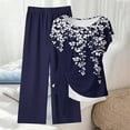 thumbnail image 5 of AUNVITO Women's Casual Two-Piece Set Loose Fit Drawstring Pants and Round Neck Short Sleeve Top with All Over Print Fashion Casual Outfit, 5 of 5