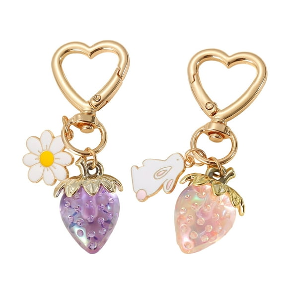 Handmade Strawberry Floral Keyrings 2Pcs Purse Charm Gifts for Teens and Women