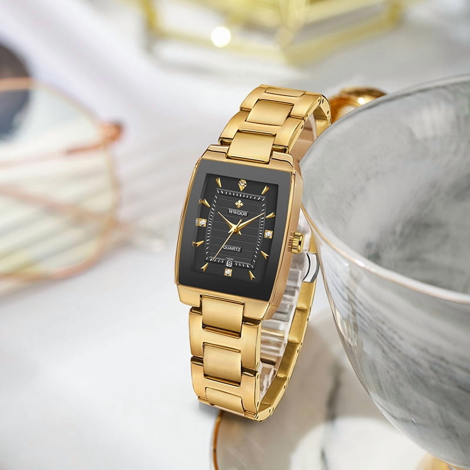Square Watches for Women, Women's Wristwatches, Ladies Waterproof Stainless Steel Analog Small Dainty Gold Watch for Women