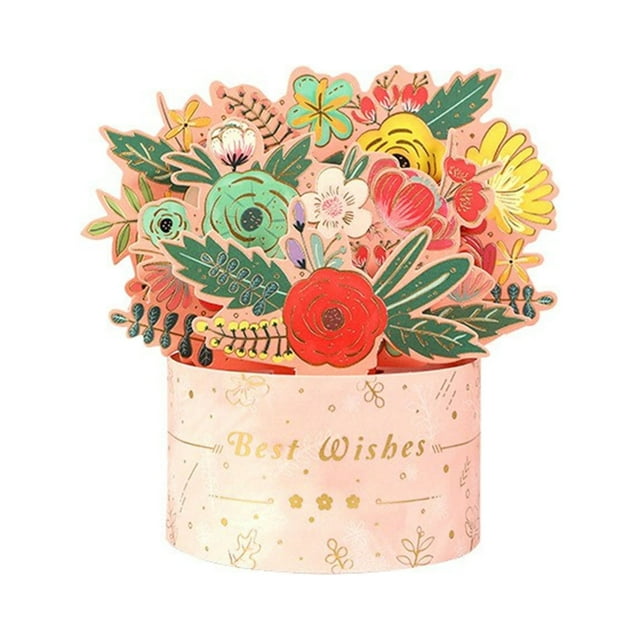 Bronzing Bouquet Three Greeting Card One Thought Flower Blooms Mother's Day Paper Carving Handmade Blessing Message Card