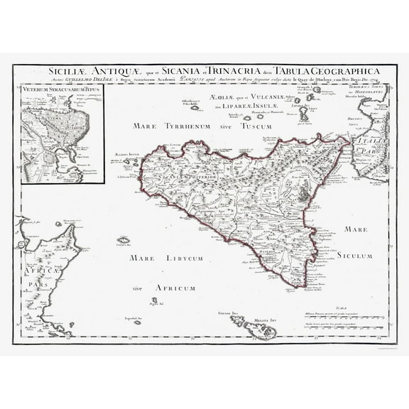 Historic Map - Sicily Ancient Italy - De L'isle 1731 - Vintage Wall Art