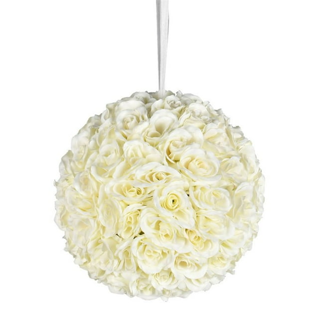 Vickerman 12" Contemporary Fabric Artificial Rose Ball in White