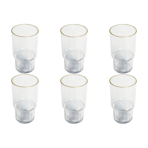 Stax Optic Acrylic Twist Drinking Glass - Clear with Gold Rim - 22.8 oz - Set of 6