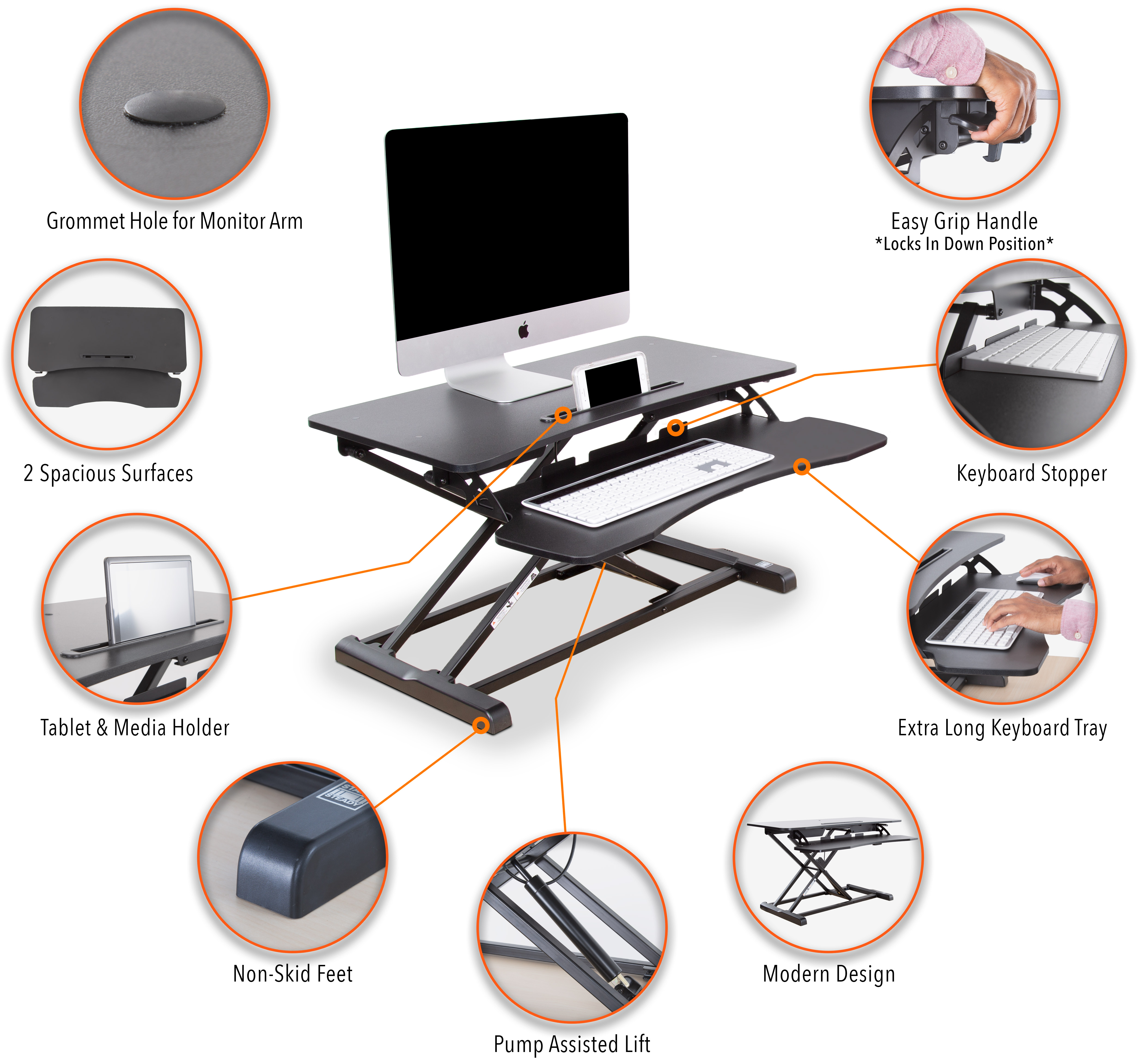 Flexpro Hero 32 Inch Standing Desk | 2 Level Standing Desk Converter with Keyboard Shelf and Monitor Riser | Large Dual Level Sit to Stand Workspace | Easily Sit or Stand in Seconds! (Black / 32")